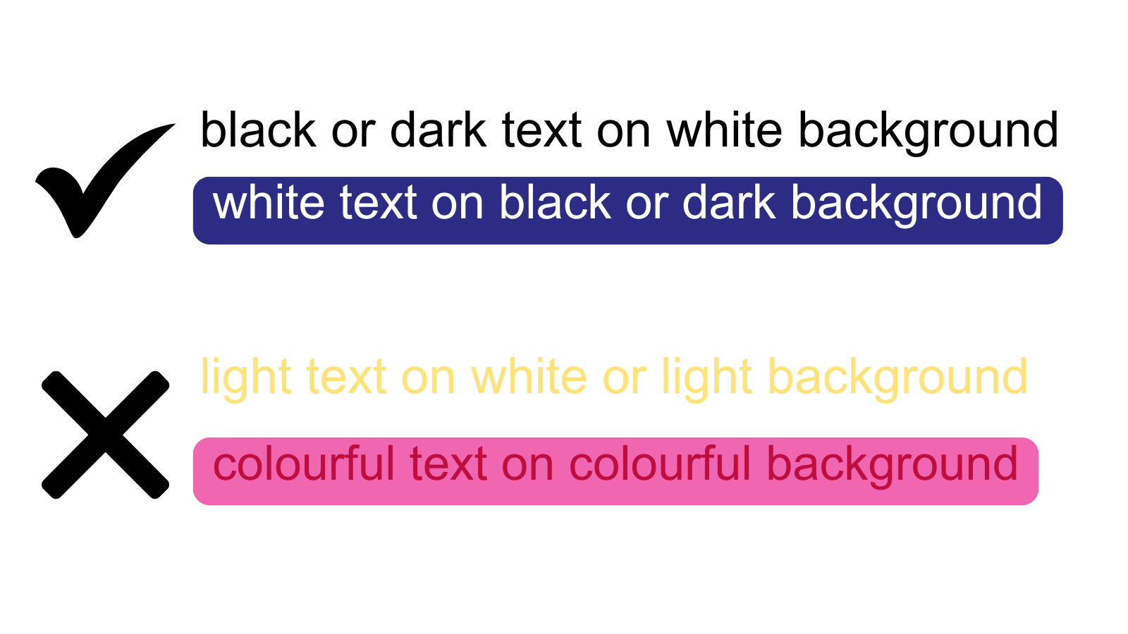 Examples of good and bad colour contrast