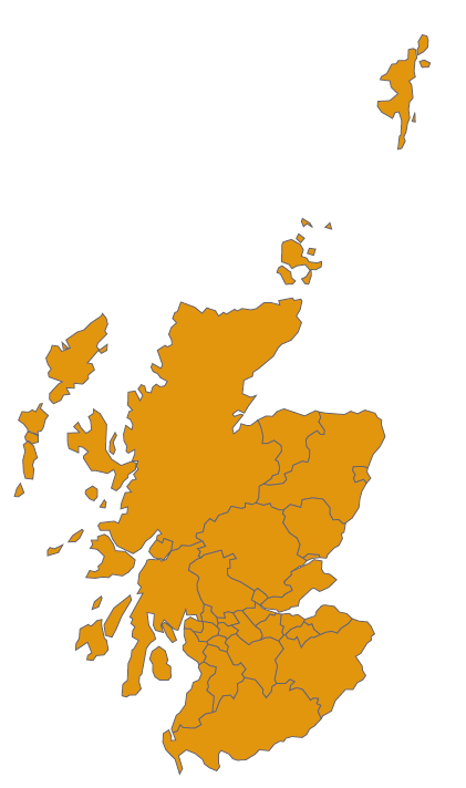 Map of Scotland with all local authorities highlighted